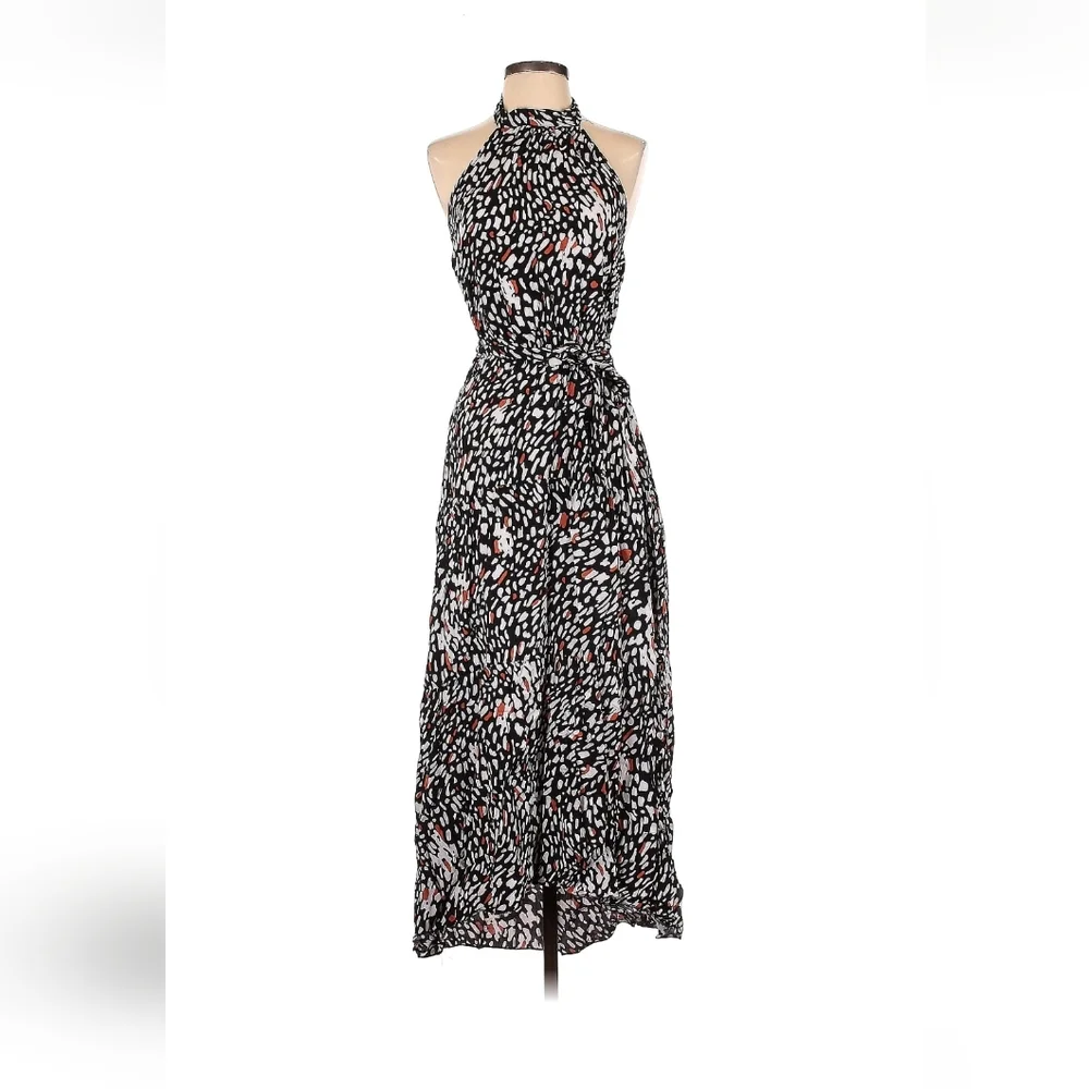 Halter High-Low Skirt in Black with White and Coral Print - Picture 1 of 2
